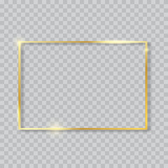 Gold shiny glowing vintage frame on transparent background. Vector