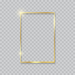 Gold shiny glowing vintage frame on transparent background. Vector