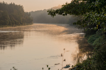 colorful sunset on the river