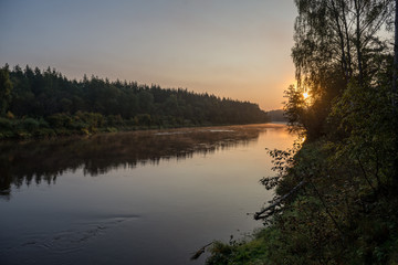 colorful sunset on the river