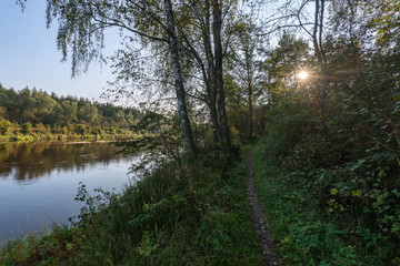 colorful sunset on the river