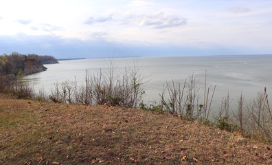 Overcast View of River and Cliffs