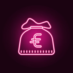 Euro bag neon icon. Elements of Banking set. Simple icon for websites, web design, mobile app, info graphics