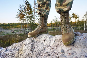Military boots for men. Are used for equipment military and special forces.  Details and close-up