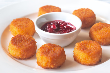Camembert nuggets with cranberry sauce