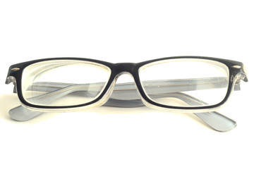 Glasses with black frame isolated on white background.
