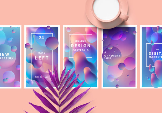 6 Social Media Posts with 3D Liquid Gradient Elements