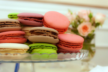 colorful Macarons cakes on a platter
