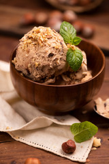 Hazelnut and chocolate icecream in a cup