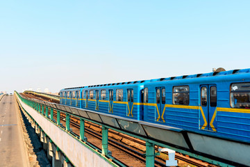 Subway train railway line on the bridge