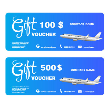 Gift voucher for trip with airplane Vector Illustration