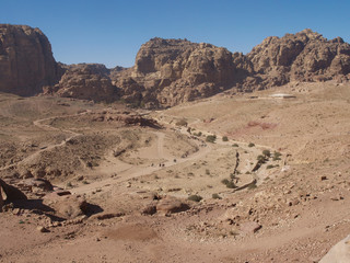Petra; Raqmu - historic ruins of the ancient, rock city of the Nabatean Arabians. It is located in southwestern Jordan. It is also known as the rose-red city. UNESCO World Heritage list.