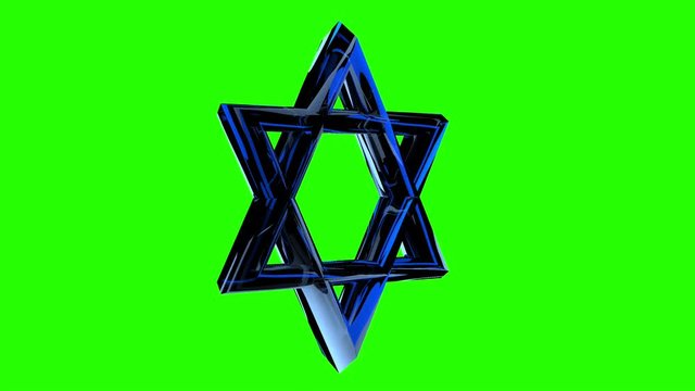 Jewish star, David star rotates on a green background. Green screen alpha