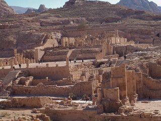 Petra; Raqmu - historic ruins of the ancient, rock city of the Nabatean Arabians. It is located in southwestern Jordan. It is also known as the rose-red city. UNESCO World Heritage list.