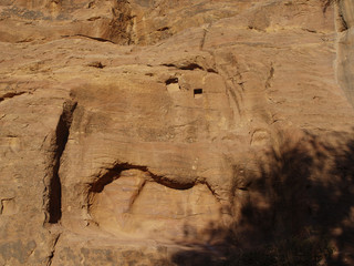 Petra; Raqmu - historic ruins of the ancient, rock city of the Nabatean Arabians. It is located in southwestern Jordan. It is also known as the rose-red city. UNESCO World Heritage list.