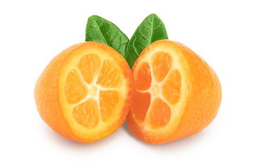 Cumquat or kumquat half isolated on white background