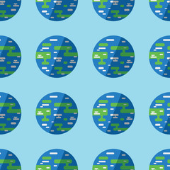 Seamless pattern of earth planet on bright blue background. Design element backdrop. Earth day pattern. 22 april. World earth day concept