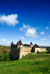 Fototapeta na wymiar Ancient fortress in Khotyn, fortification on Dniester River. Famous castle in West Ukraine.