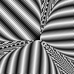Black and white glitch background. Hypnotic trance texture. Op art monochrome kaleidoscope. Psychedelic illusive abstraction.