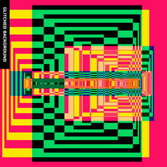 Optical glitched background. Digital noisy texture, multicolored pixel damage.