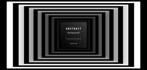 Optical background with striped black and white rectangles. Deep immersion, space tunnel, architectural corridor. Hypnotic texture, op art abstraction.