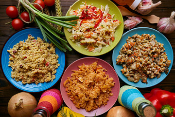 salads on plates in composition of vegetables