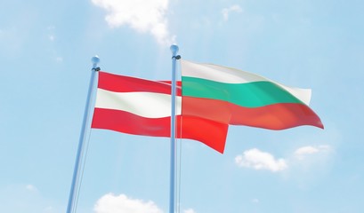 Austria and Bulgaria, two flags waving against blue sky. 3d image