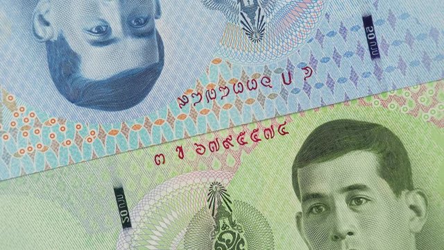 Thailand baht banknotes rotating.  Thai currency, money. 4K stock video footage