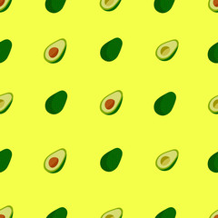Avocado seamless vector pattern on a yellow background