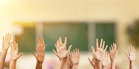 Set of raised hands, isolated