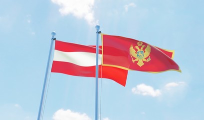 Fototapeta na wymiar Austria and Montenegro, two flags waving against blue sky. 3d image