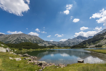 Naklejka na ściany i meble Summer landscape of Muratovo (Hvoynato) lake at Pirin Mountain, Bulgaria