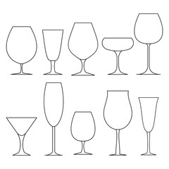 wine glasses, a set of linear icons. vector illustration.