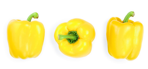 yellow sweet bell pepper isolated on white backgro. Top view. Flat lay