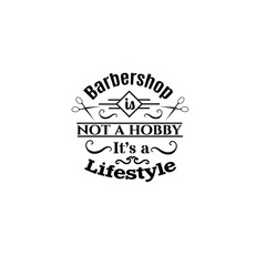 Quote typographical background about barbershop with illustration of vintage scissors. Vector template for poster business card banner and t-shirt