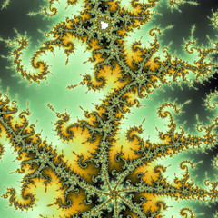 Fototapeta na wymiar Green and yellow fractal spirals, digital artwork for creative graphic design