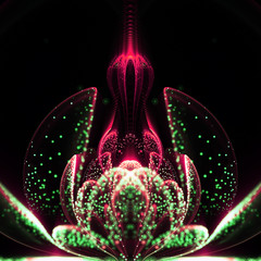 Dark red and green fractal flower, digital artwork for creative graphic design