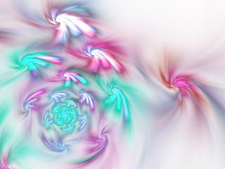 Smooth feathery colorful fractal spiral, digital artwork for creative graphic design