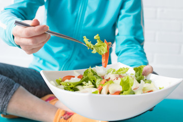 athlete eating healthy diet, sport and health