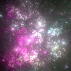 Fototapeta na wymiar Light pink fractal nebula with stars, digital artwork for creative graphic design