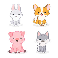 Fototapeta premium Set of cute animal characters on isolated white background