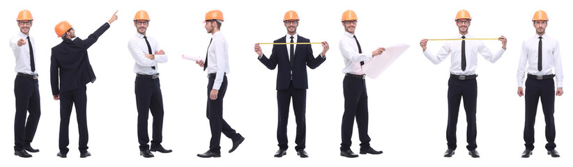 panoramic photo collage of architect expert isolated on white