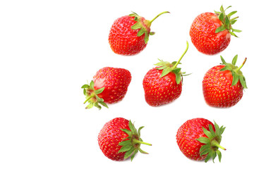 Strawberry with slices isolated on white background. top view