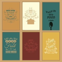 Collection of food quotes with hand drawn oriental elements. Template for poster, card and banner