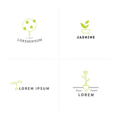 Vector garden logo templates. Hand drawn colored elements.