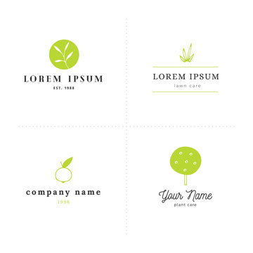 Vector colored garden logo templates. Hand drawn isolated elements.
