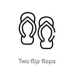 outline two flip flops vector icon. isolated black simple line element illustration from beauty concept. editable vector stroke two flip flops icon on white background