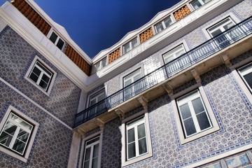 Narrow and colorful streets, facades and balconies of Lisbon