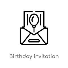 outline birthday invitation vector icon. isolated black simple line element illustration from birthday party and wedding concept. editable vector stroke birthday invitation icon on white background