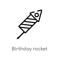 outline birthday rocket vector icon. isolated black simple line element illustration from birthday party and wedding concept. editable vector stroke birthday rocket icon on white background